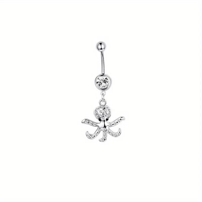 Bobisty 1Pc Stainless Steel Surgical Dangle Belly Button Rings for Women Curved Navel Barbell Body Piercing Fashion Jewelry