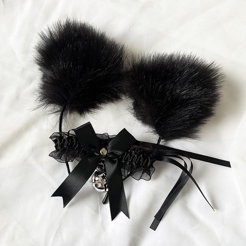 Sexy Cat Ear Headband Women Fluffy Plush Hair Hoop Cute Lolita Bell Choker