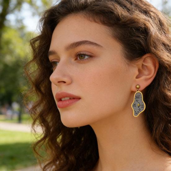 1 Paar Damenohrringe Leichte Schmelzende Uhr Design Hängeohrringe Künstlerisches Römisches Zifferblatt Muster Lange Ohrringe Schmuck Geschenk
