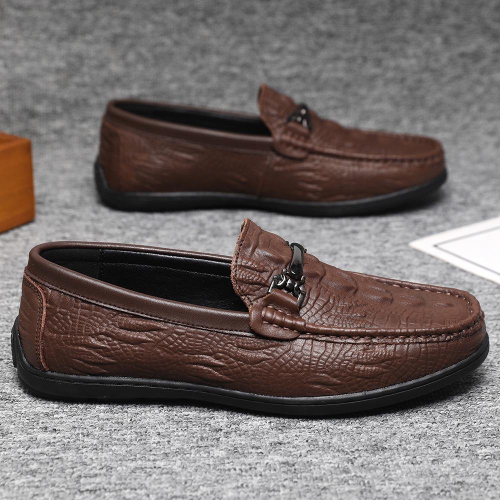 Popular Crocodile Pattern Leather Shoes Business Casual Lazy Shoes Light Korean Version One-pedal Casual Fashion Men's Leather Shoes