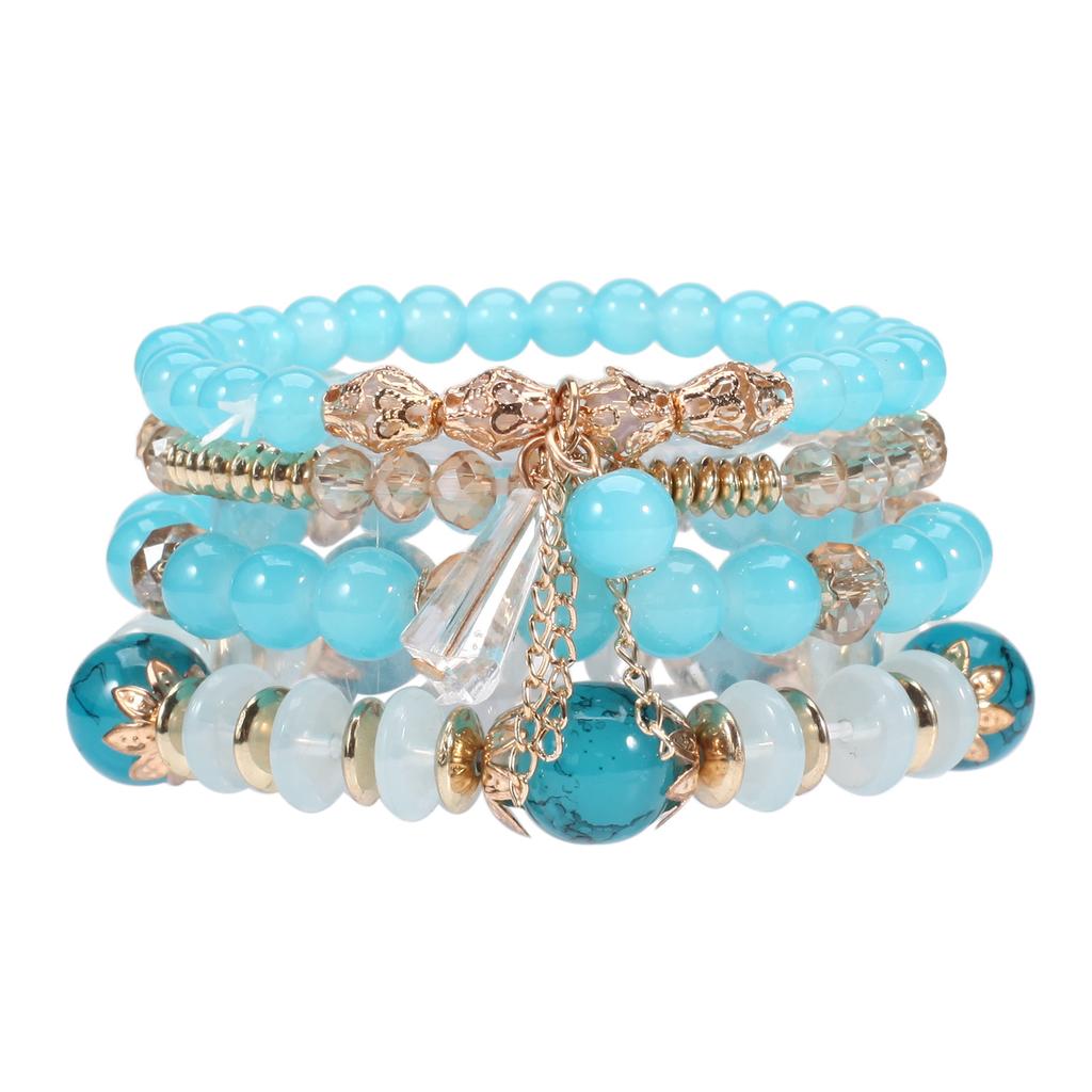 4Pcs/set Bohemian Stackable Bead Bracelets For Women Multilayered Bracelet Pendant Charm Stretch Bangles