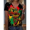 Womens V-Neck Loose Fit Short Sleeve T-Shirt With Colorful Geometric Starry Print Casual Top