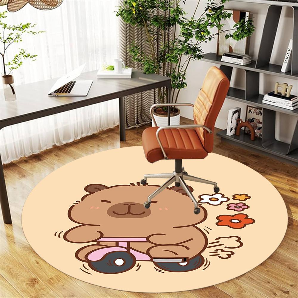 1 st Capybara Cykel Blommor Rund Stolmatta Golvmatta för Kontor, Sovrum, Heminredning Julklapp c0528078
