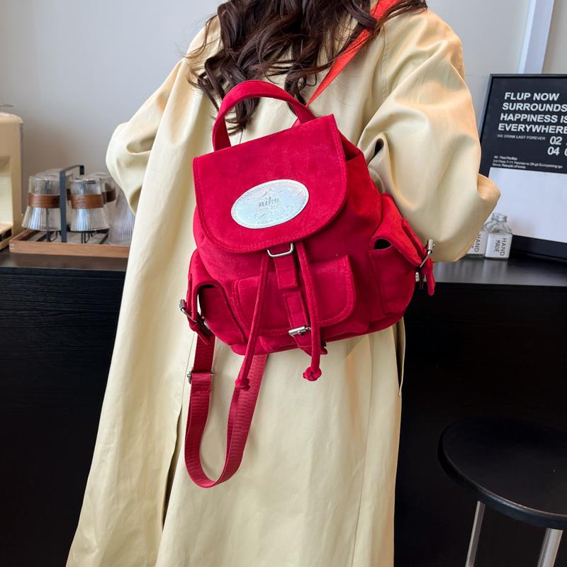 Einfarbig Große Kapazität Mode Rucksäcke Kunstwildleder 2026 Neu Damen Taschen Pendeln Nähgarn Weiche Rucksäcke