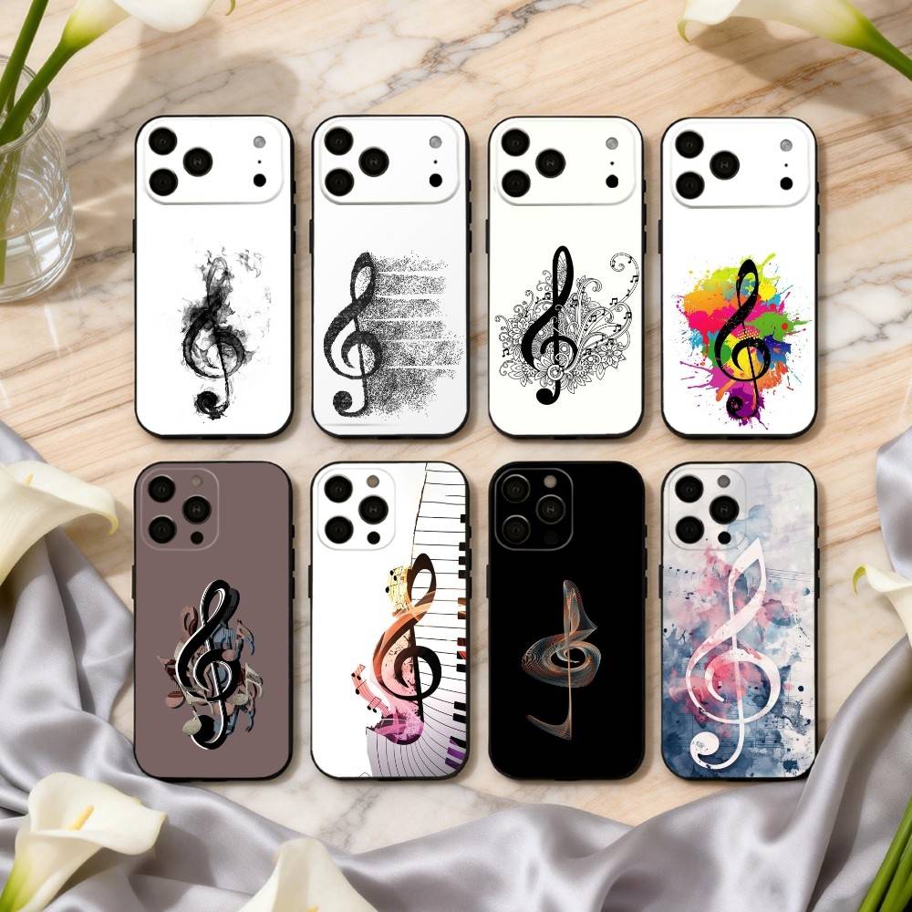 M-Music Art T-Treble Clef Phone Case For iPhone 17,16,15,14,13,12,11 Plus,Pro Max,XS,Soft Silicone Black Cover