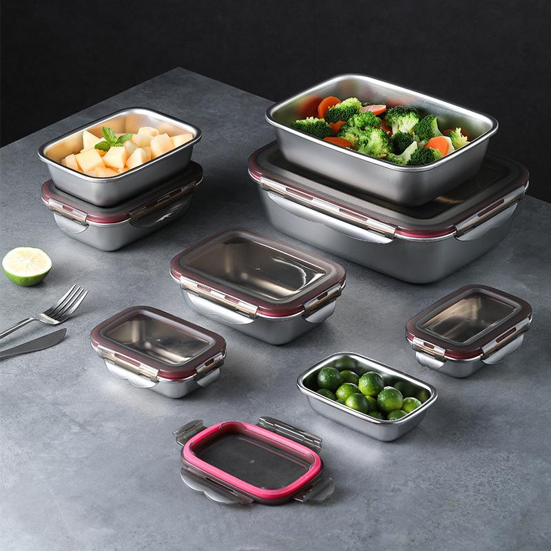 304 Nerezová oceľ Potravinový Obedový Bento Box Utesnený Nepriepustný Cestovný Úložný Box Domácnosť Nádoby na Kvasenú Zeleninu Chladnička Nádoba na Potraviny