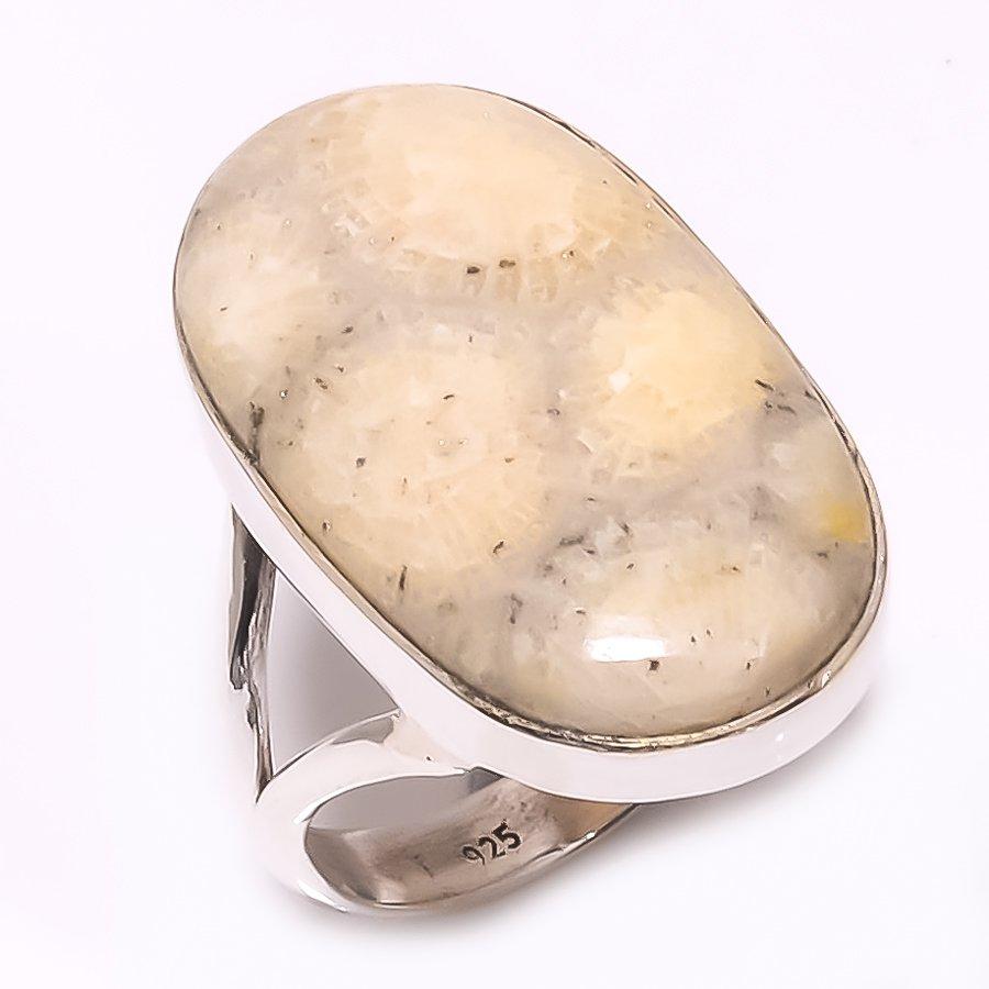 Natural Dendrite Opal Gemstone Handmade 925 Solid Sterling Silver Ring S.9 U1Q19