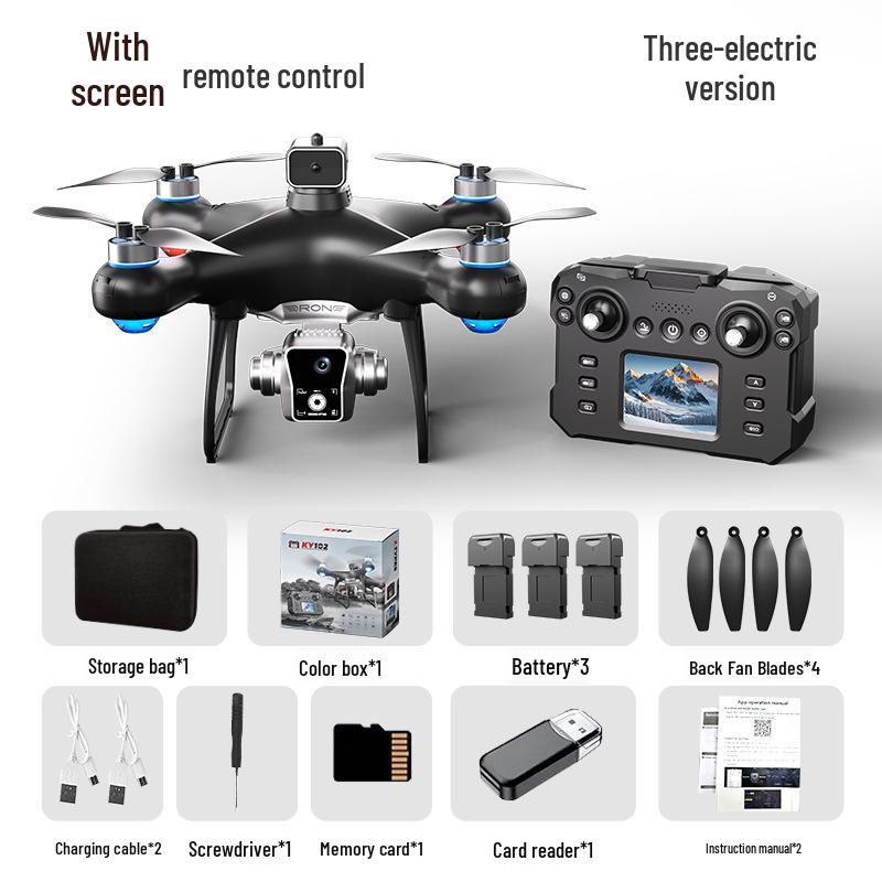 KY102 Drone with Screen Control, Optical Flow Positioning, Brushless Motor, and Four-Axis Remote Control.
