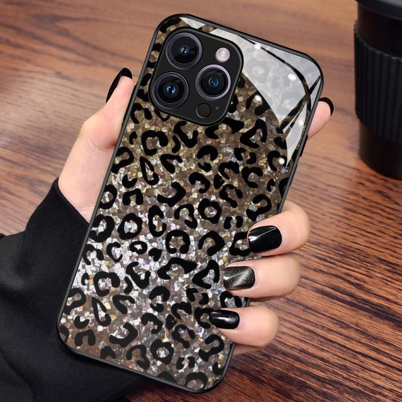 Leopard Print Pattern Glass Material Phone Case For iPhone 17 16 15 14 Pro Max 13 12 11 Pro 17 Air 16E 7 8 Plus XR XS X Cover