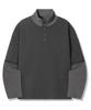 TRILLION Waffle Ring Snap Collar Henley Neck Long Sleeve_Charcoal