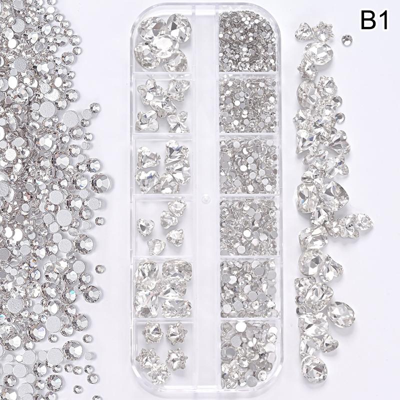 Nail Art 12 Grids Colorful Flatback Gems Diy Manicure Decor 3D Nail Diamond For Makeup, Nails, And Crafts