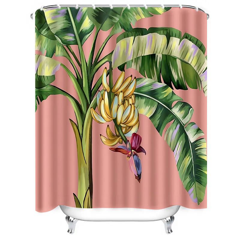 Exotic Tropical Banana Plant Shower Curtain - Vibrant Leaf Design For Home Decor - Waterproof Bathroom Accessory Elevate Space