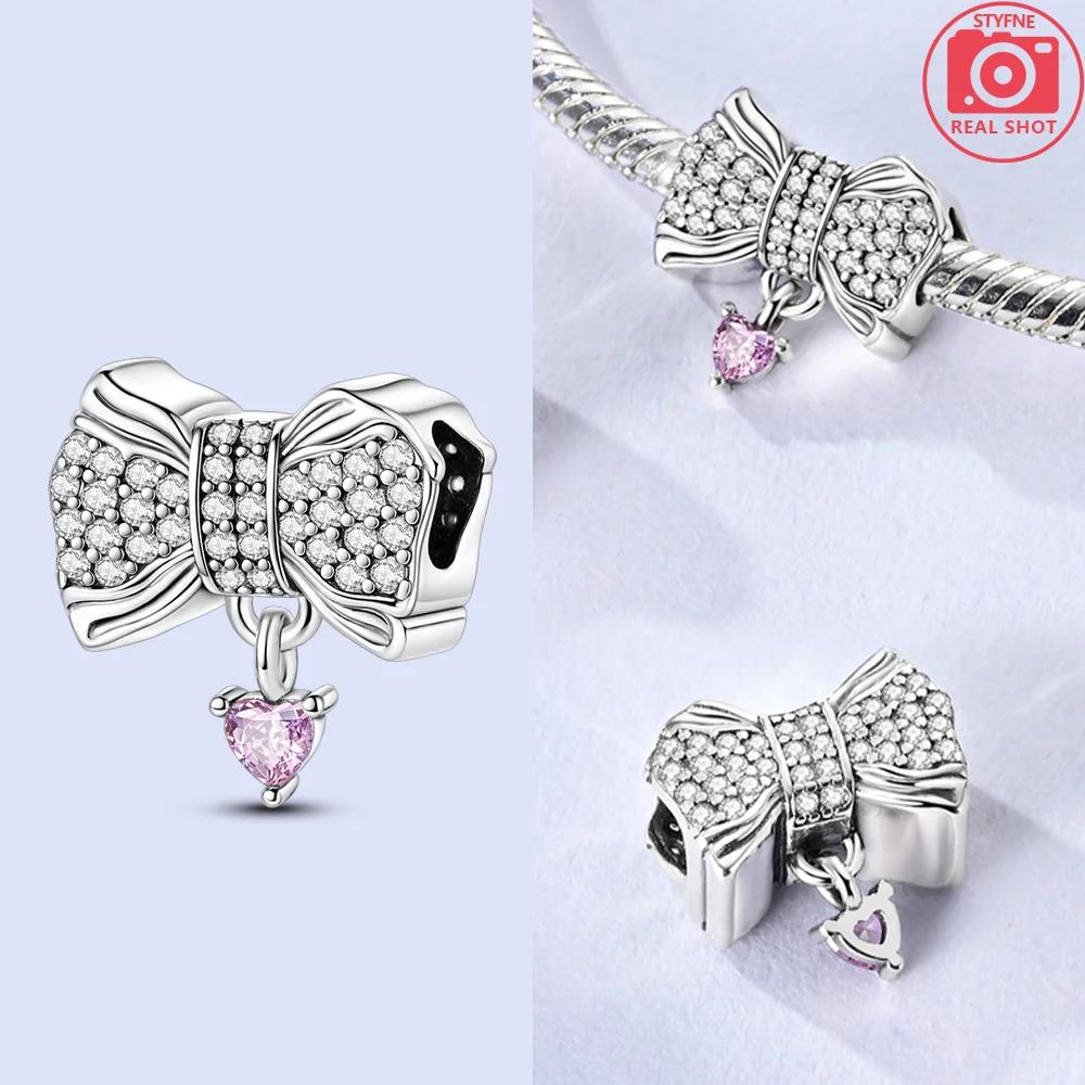 Copper Original Bead Inlaid Zirconium Bowknot Love Heart Balloon Charms Pendants Fit Bracelet Diy Jewelry Marking