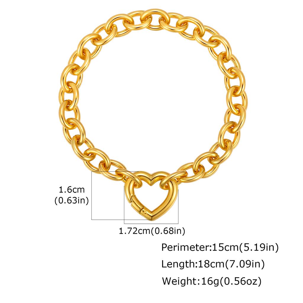 Trendy Hollow Heart Love Buckle Stainless Steel Chunky Thick Rolo Chain Bracelets for Women Fashion Punk Wrist Jewelry Gift