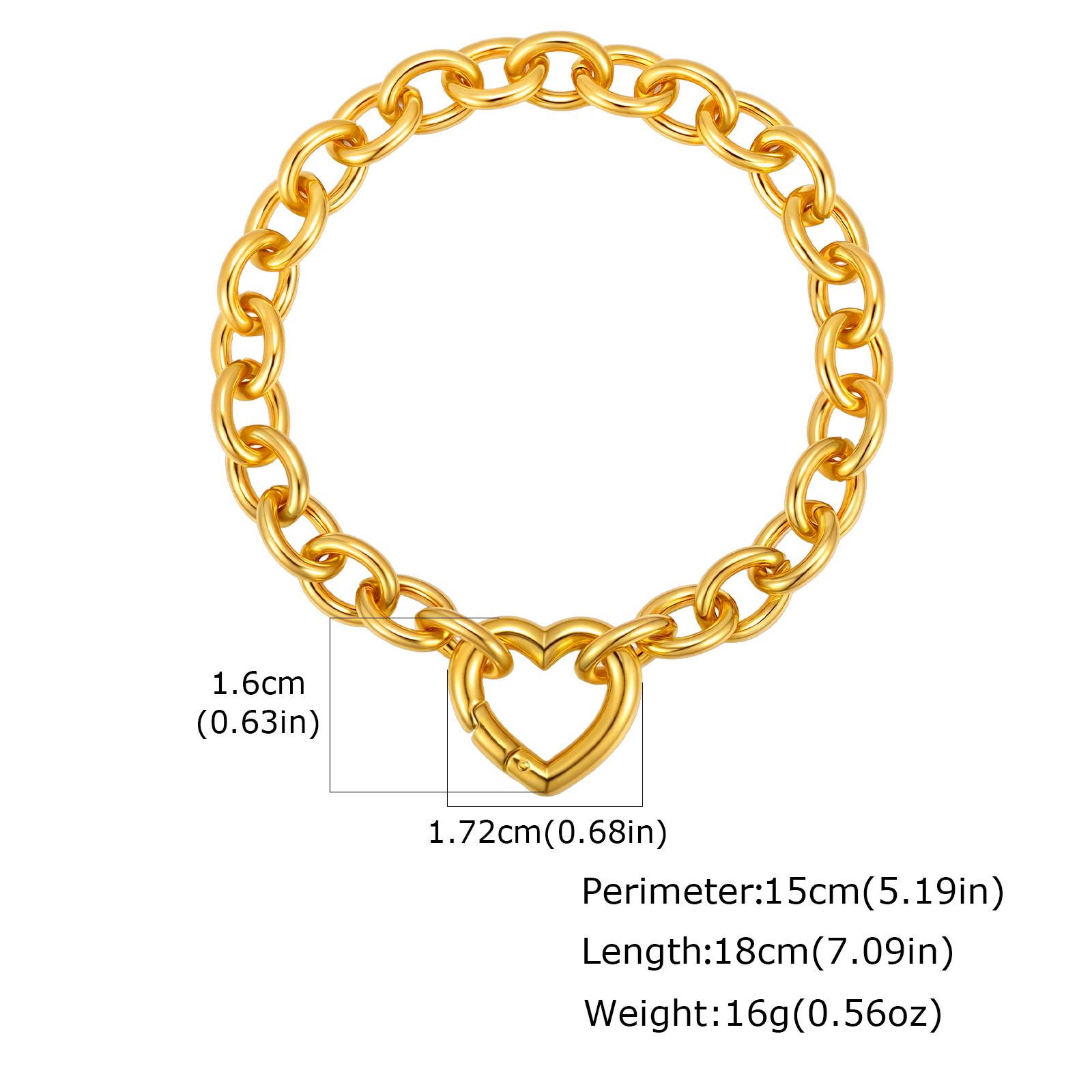 

Punk Thick Chain Hollow Heart Charm Bracelets for Women, Fashion Gold Color Stainless Steel Chunk Bracelet, Jewelry for Party