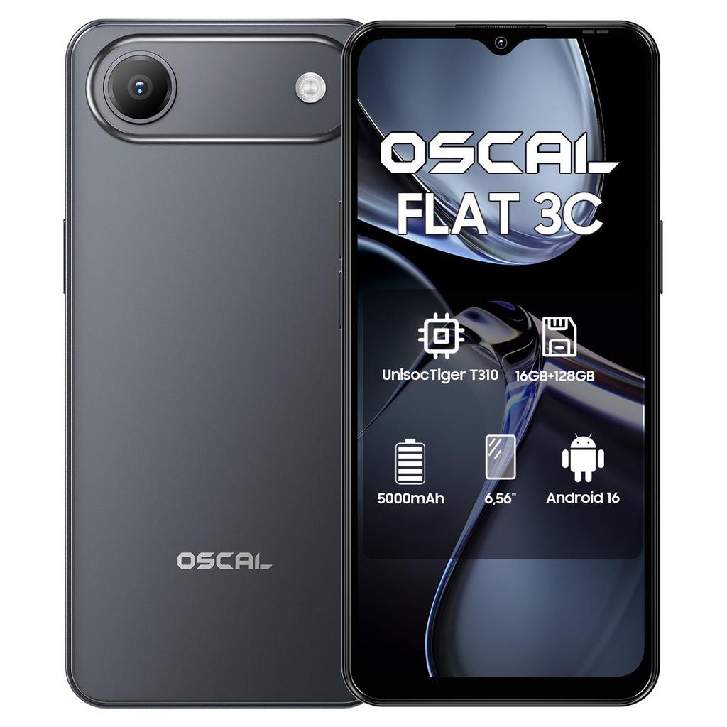 Oscal FLAT 3C 4G AI Smartphone 16GB+128GB 6.56" Android 16 5000mAh Mobiele Telefoon 4G LTE telefoon
