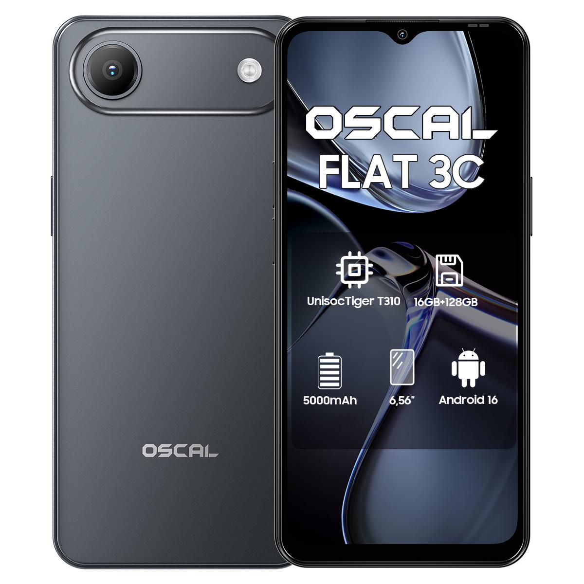 Oscal FLAT 3C Smartphone 4G AI 16GB+128GB 6.56  Android 16 5000mAh Telefon Mobil 4G LTE telefon 4+128 negru