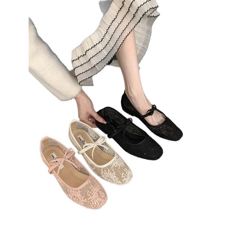 Flat-bottomed French pink breathable Mary Jane single shoes women's shoes 2025 new spring retro bow evening shoes