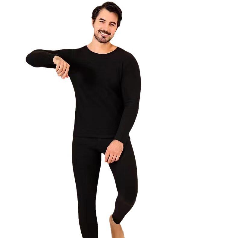 Volcanic Rock Winter Thermal Suit: Thick, Solid Color Round Neck Underwear for Men & Women - Autumn/Winter