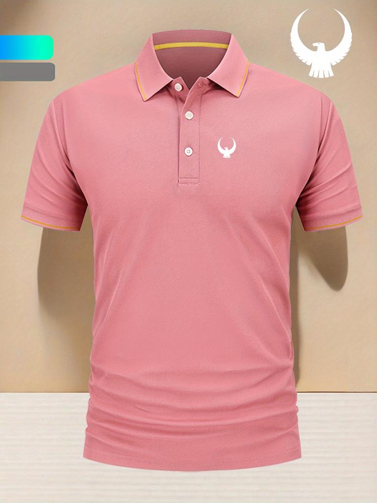 Men's Polo Shirt with Eagle Print, Business Casual T-Shirt - Short Sleeve & Collar for Daily Casual Wear