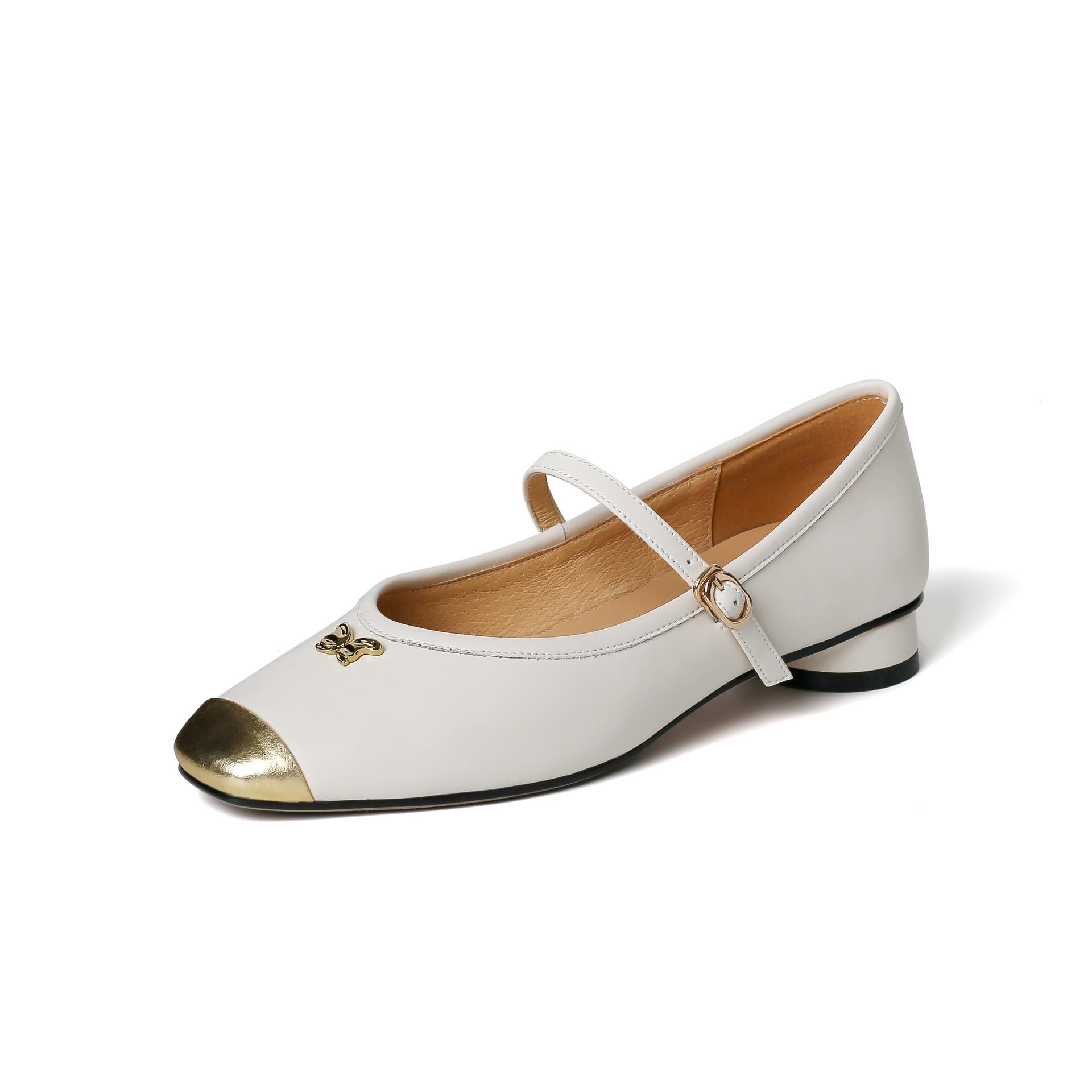 

2025 spring and summer Xiaoxiangfeng color matching single shoes French women s shoes full leather thick heel small square head Mary Jane shoes women 39 бежевый
