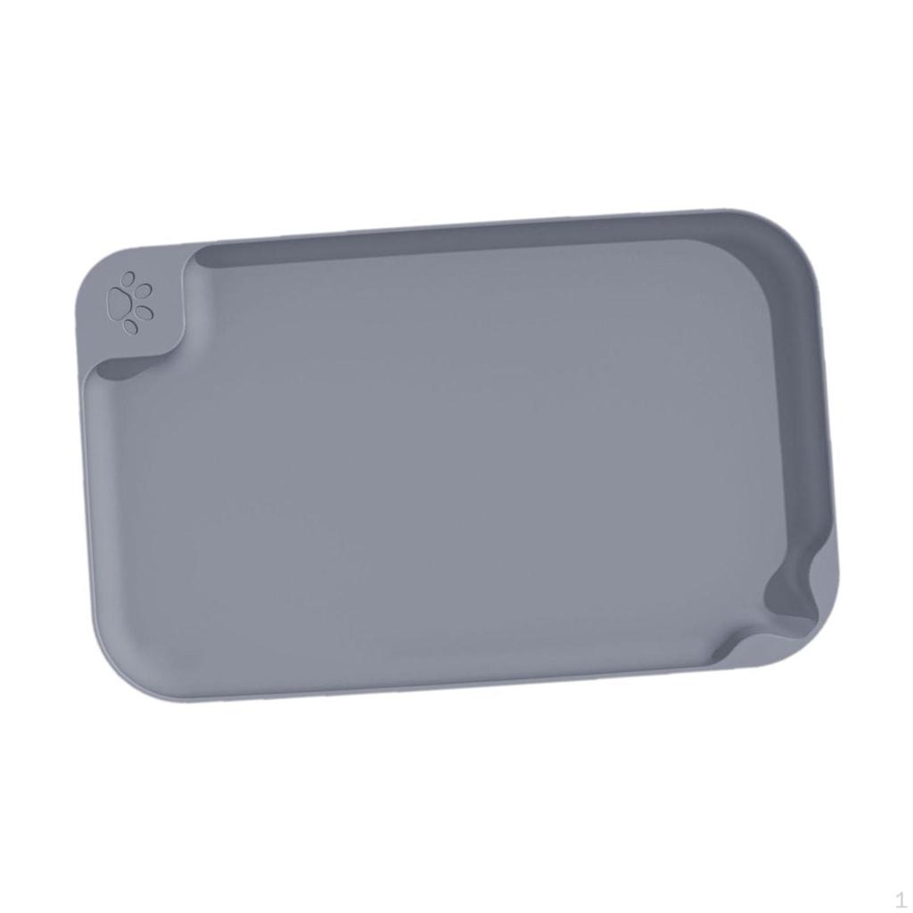 Dog Food Mat Pet Cat Feeding with Raised Edges Water Tray Placemat for