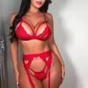 Sexy Deep V Lingerie Set for Women Heart Back 3 Piece Outfit with Garter Belt Erotic Babydoll Nightwear Temptation Three Styles