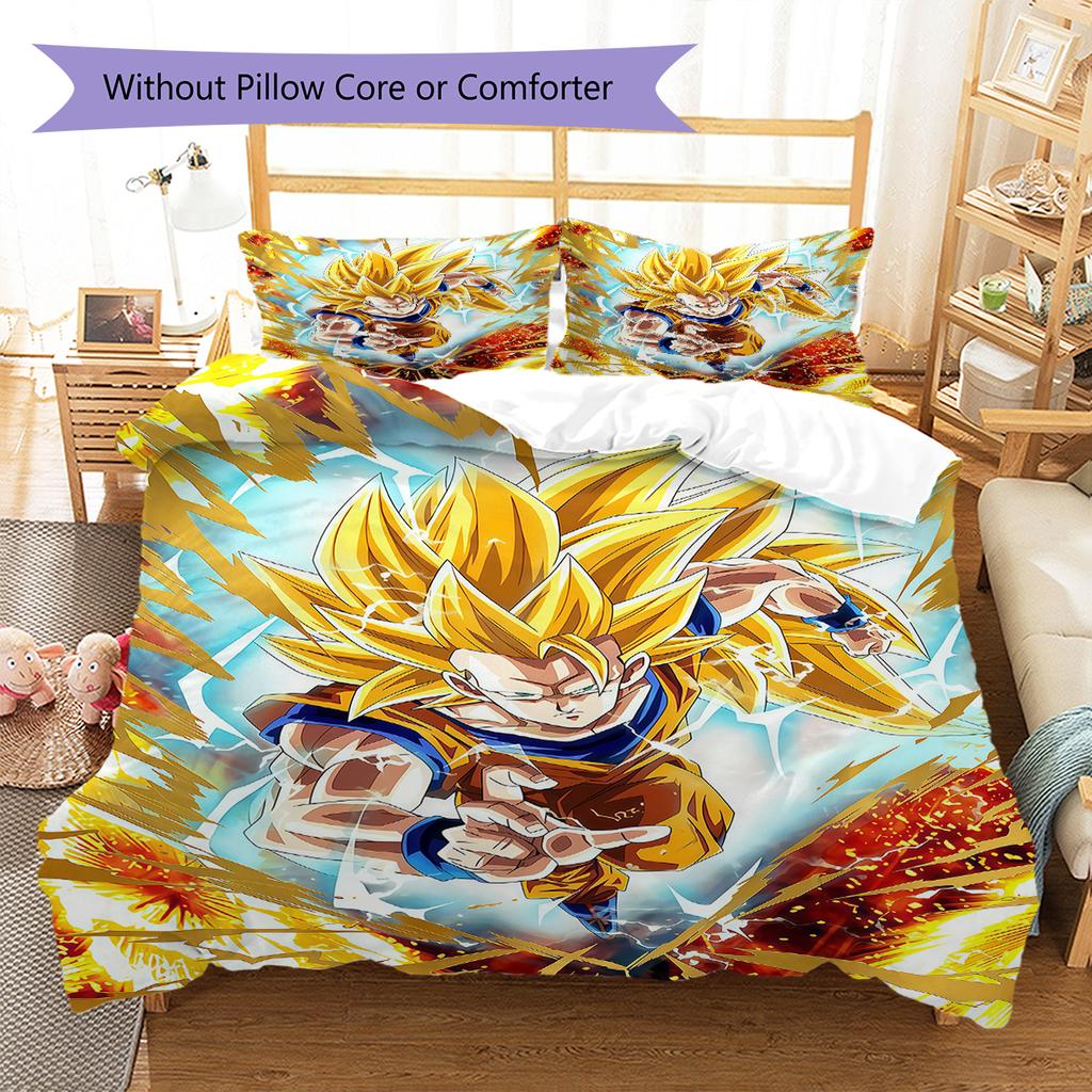 Ropa de cama con estampado de Son Goku, Juego de colcha, Funda de colcha, Funda de almohada, Regalo de cumpleaños para el hogar (1 * funda nórdica + 2 * fundas de almohada, sin núcleo)