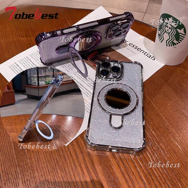 For Samsung Galaxy A51 A71 A31 A21S A11 A02S A03S A04E Case Glitter Plating Makeup Mirror Magnetic Phone Holder Bracelet Cover