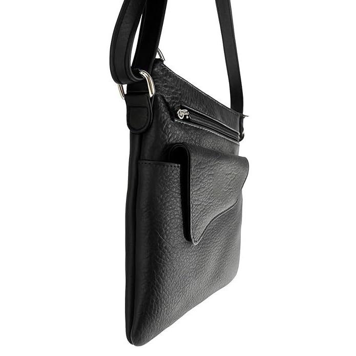 RSINC Vinata Genuine Leather Crossbody Sling Black Slim Design with Front Pocket B0FF32SQTW
