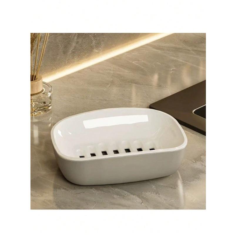 

Multi-Function Double-Layer Soap Dish - PP Plastic Soap Box, Perforated Anti-Slip Bottom, Quick-Drying No Residue Design, Suitable For 99% Soap Sizes Gray Background With White Mesh - 1 Piece разноцветный