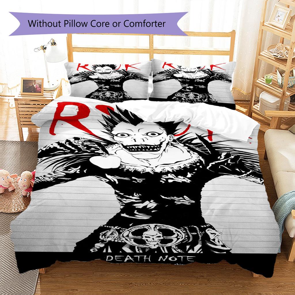 Ryuk Death Note Pattern Bedding Set Quilt Cover Pillowcase Home Decor Gift (1 * duvet cover + 2 * pillowcase, without core)