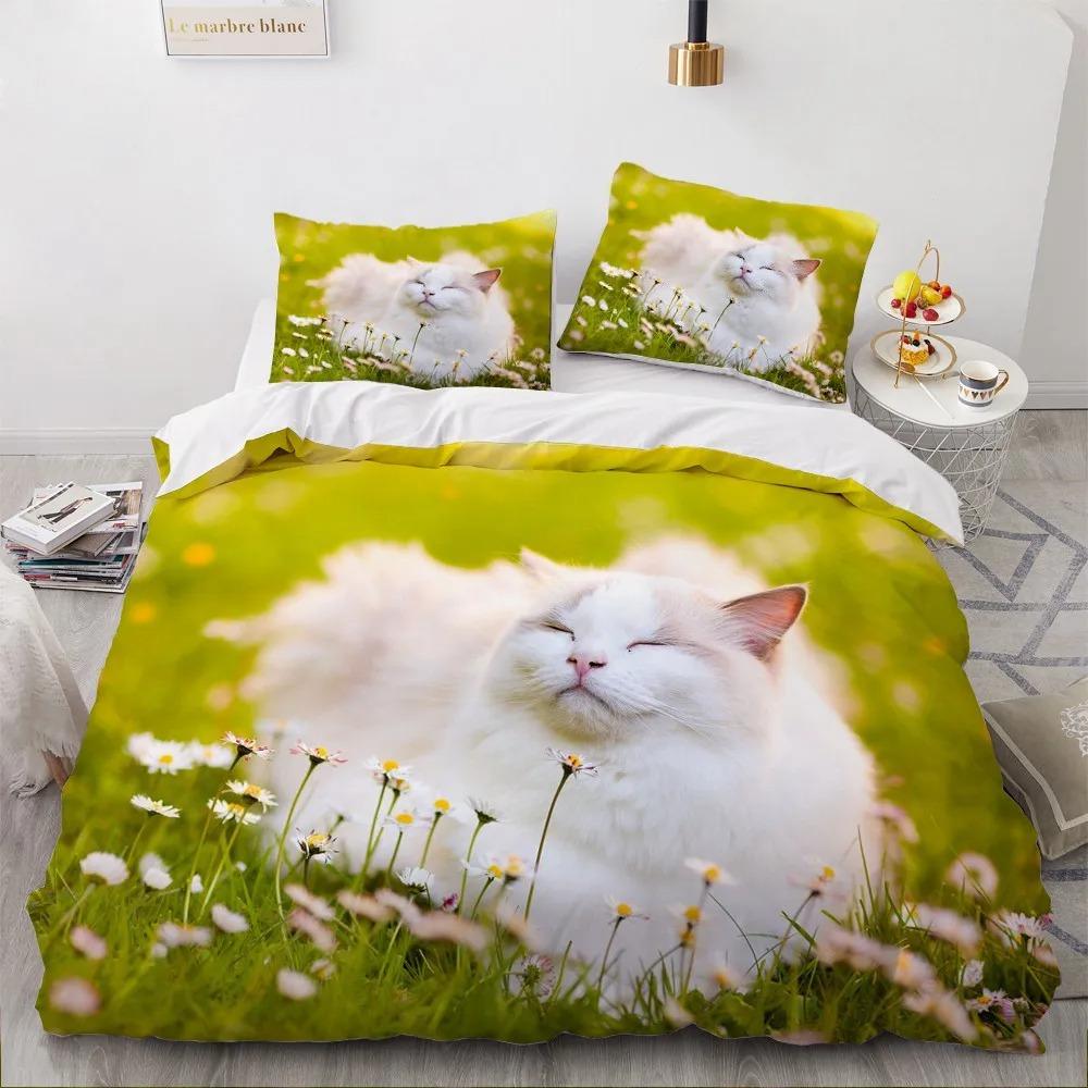 Set de lenjerie de pat cu imprimeu 3D drăguț pisoi pisici pentru animale de companie Băieți, fete, cu două paturi Queen, husă de pilotă, față de pernă, pentru copii, pentru adulți, pentru casă Textileextile