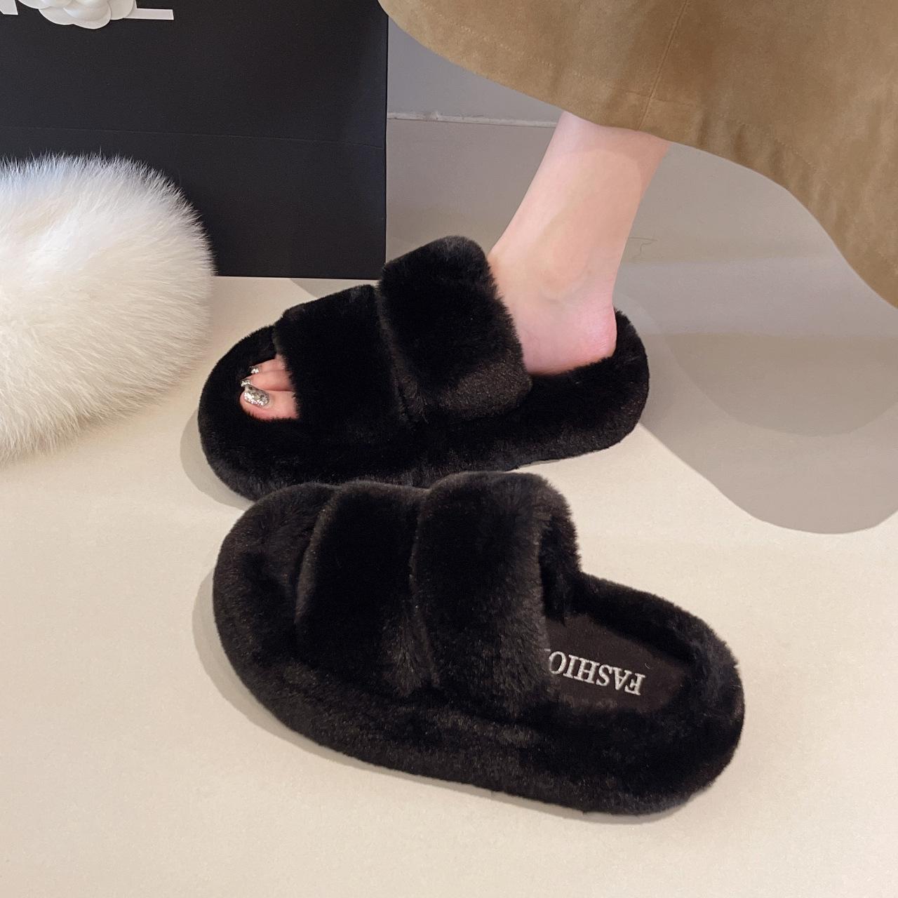 

Thick-soled leopard print fluffy slippers women wear 2025 autumn and winter new Internet celebrity fairy style with skirt one-word cotton slippers 40 чорний