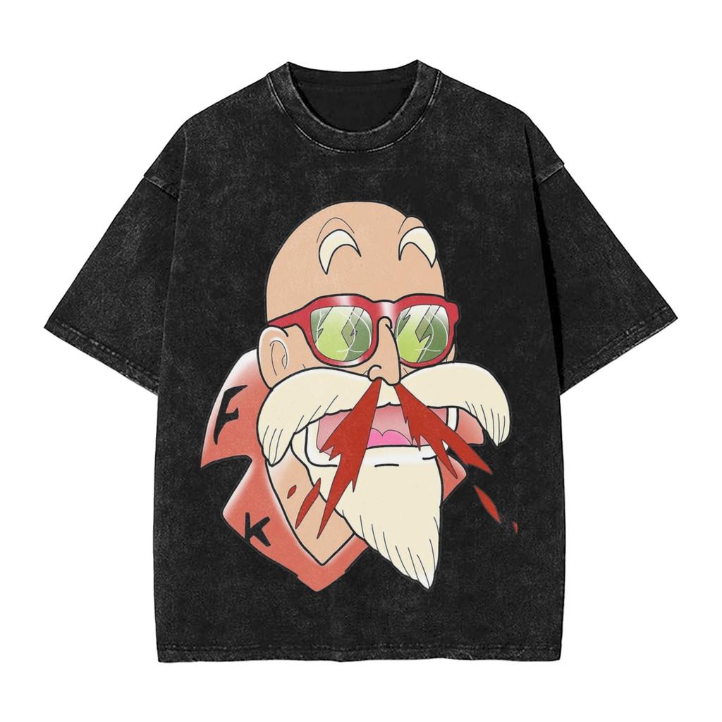 Master Roshi Dragon Ball Printed Tshirt Mens and Womens Washed Tshirt High Quality Vintage Cotton Tshirt Harajuku Tops