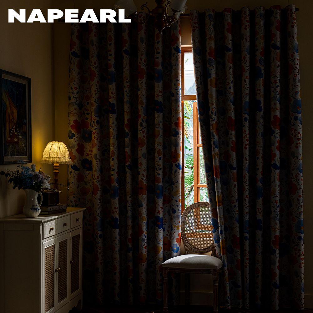 1PC NAPEARL American Style Countryside Colored Printed Curtains 100% Blackout Curtains for Bedroom Living Room Balcony Window for Home Decor