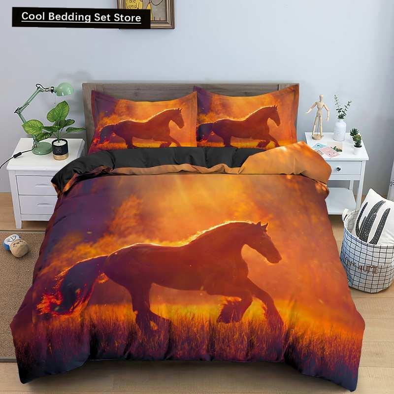 3D Horse Printing Duvet Cover Animal Bedding Set Twin Full Double Queen King Size for Kids Men Black Soft Quilt Cover Pillowcase
