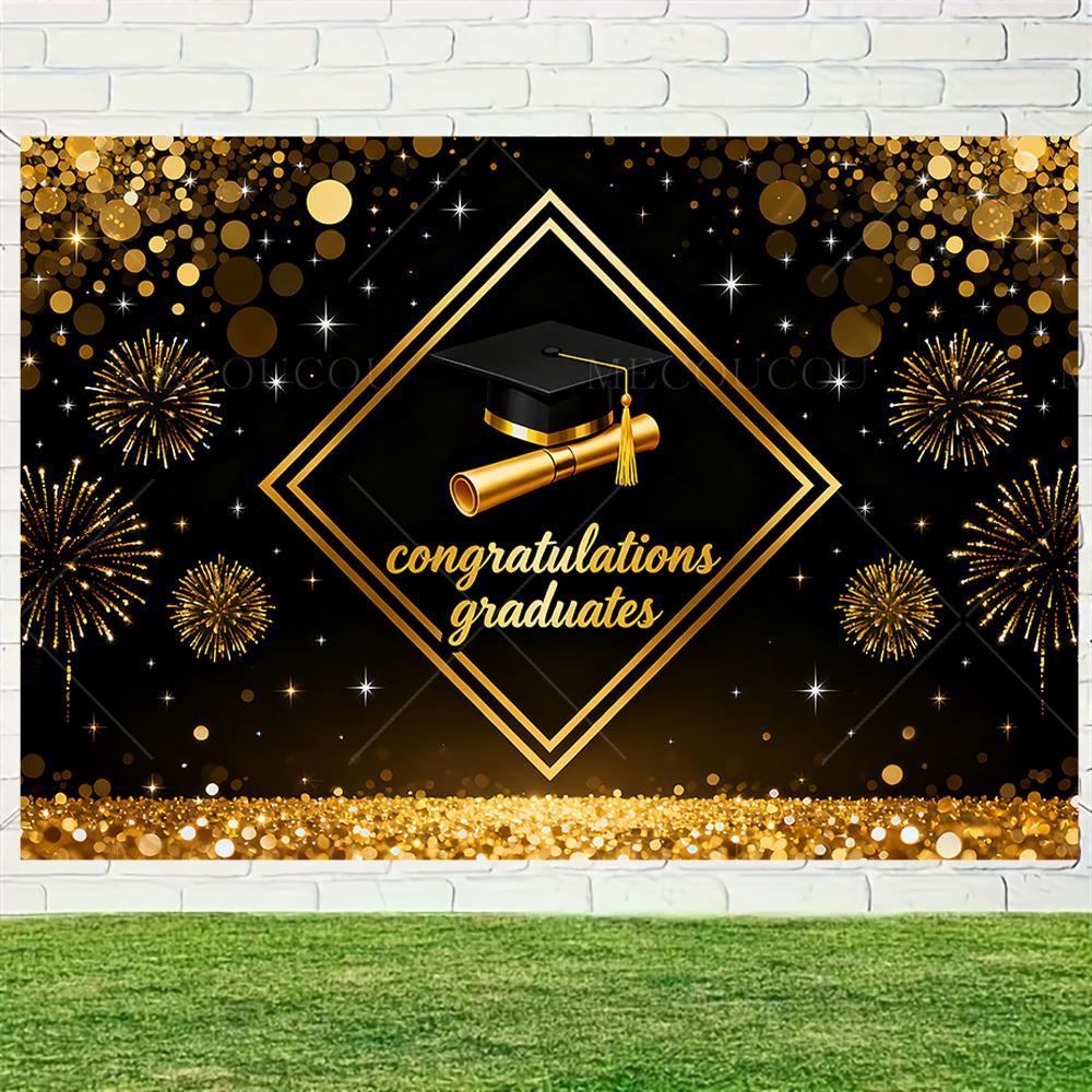 Graduate Themed Banner Customized Student Outdoor Garden Party Decorations Provided Portrait Photography Background Studio Props