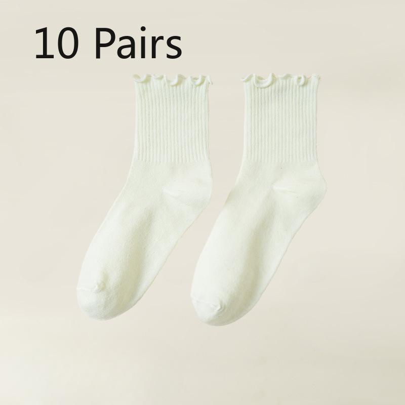 

10 пар женских осенних однотонных носков-гольф с деревянным краем 10 Pairs молочный белый