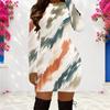 Rochie Mini Bodycon cu Mânecă Lungă, Gât Rotund, Imprimată, Mărimi Mari pentru Femei