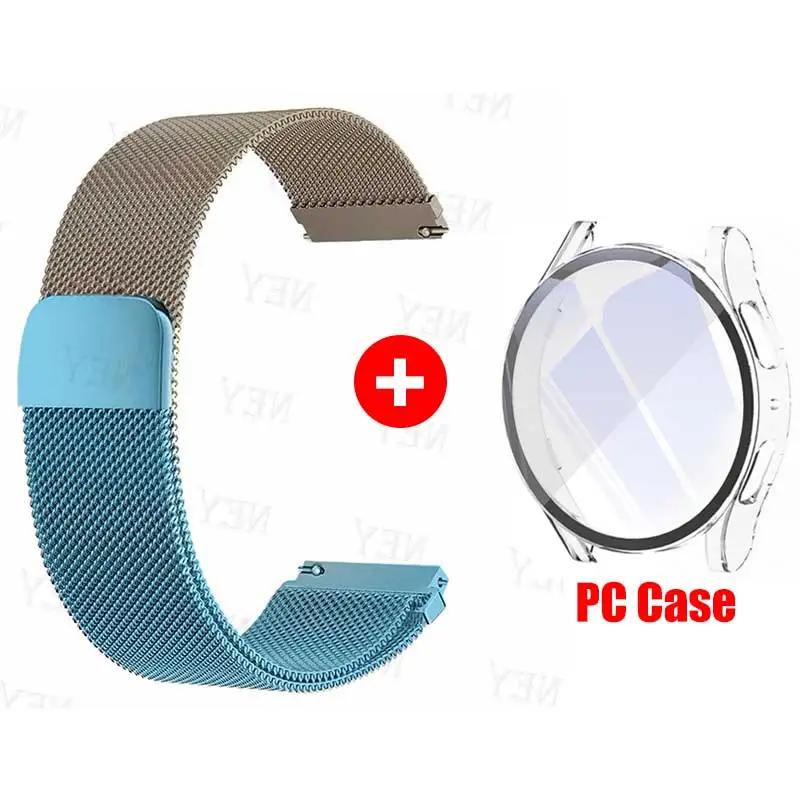 Glass Case+Strap for Samsung Galaxy Watch 7 6 5 4 40mm 44mm Milanese Loop 20MM Band PC Protector Cover Bumper Galaxy Watch 6 5 4