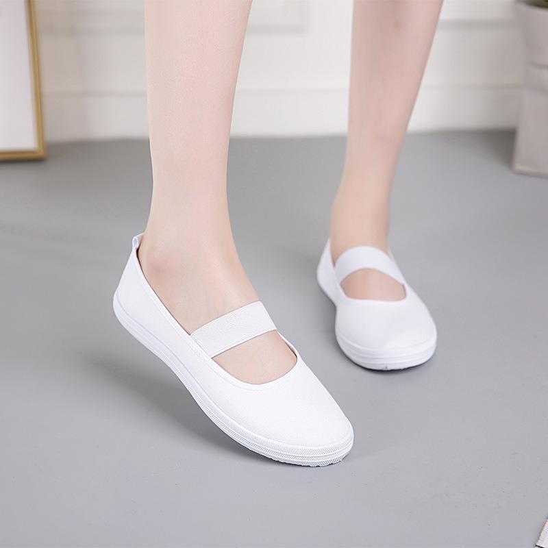 One-character brand ballet shoes women's flat white nurse shoes elastic non-slip work shoes comfortable women's white shoes