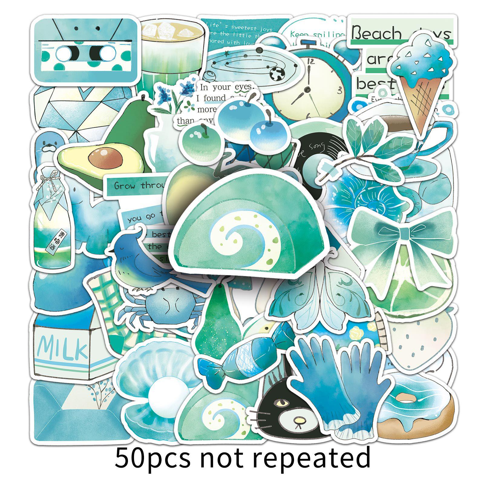 50 Hand-Painted Waterproof Cartoon Stickers for Journals, Water Bottles, and Stationery
