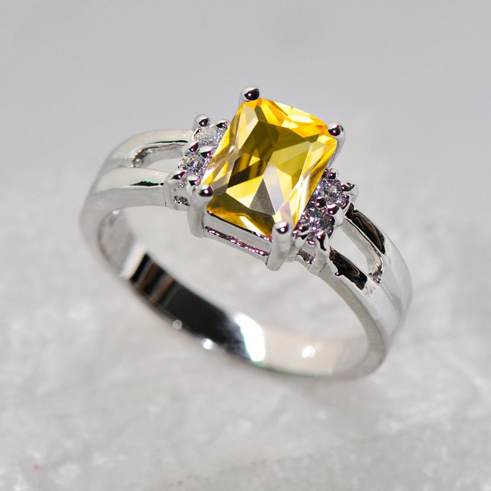 1 stk Sølvfarget Dame Rektangulært Klipp Gul Stein CZ Krystall Klo Ring Prinsesse Smykker Gave