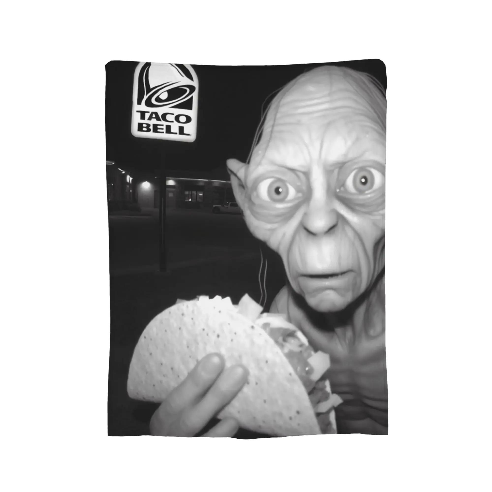 Gollum Eating Taco Bell Fleece Blanket Lord of the Rings Warm Throw for Bed Travel Sofa Soft Comfortable Plush Rug 100cmx150cm