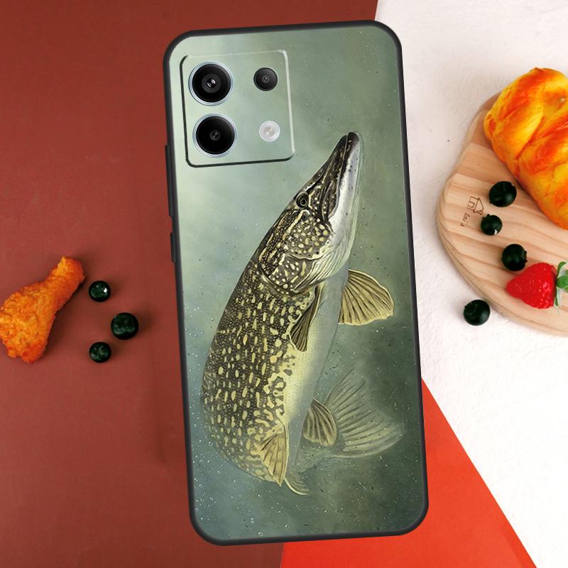Pike Fish Fishing Lure Case For Xiaomi Redmi Note 14 13 Pro 9 10 11 12 Pro 10S 11S 12S Redmi 14C 13C 10C 12C Coque