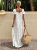 2025 summer new European and American cross-border foreign trade summer lace square collar pleated bubble sleeve long skirt seaside vacation style