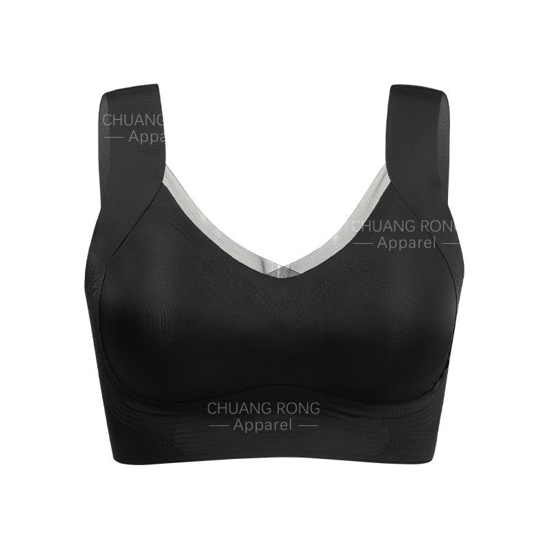 

European and American seamless underwear women s big breasts show small beauty, wide back shoulder strap type breast mesh splicing no steel ring bra S чёрный
