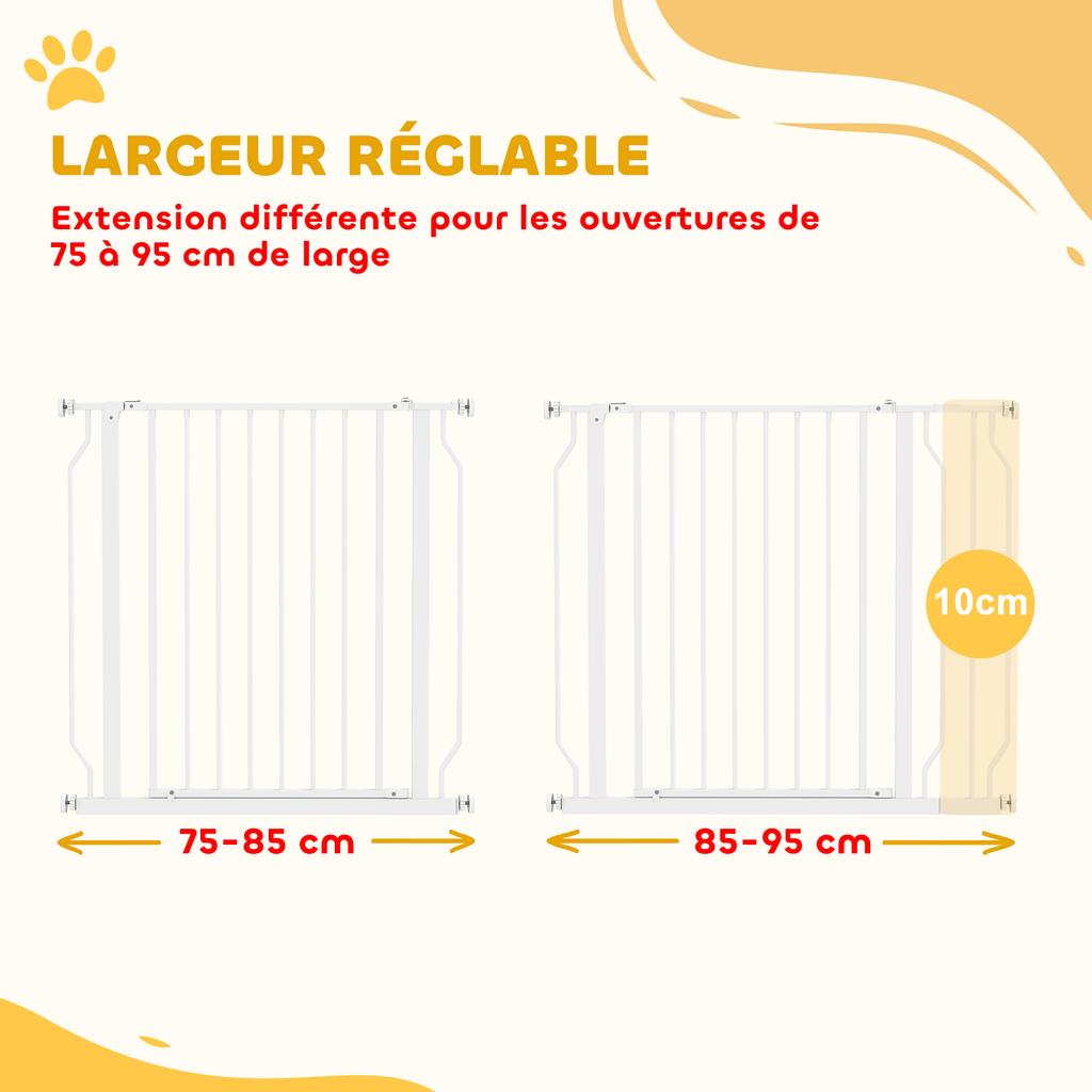 Dog Safety Gate, Expandable 75-95 x 76 cm, Steel ABS, White