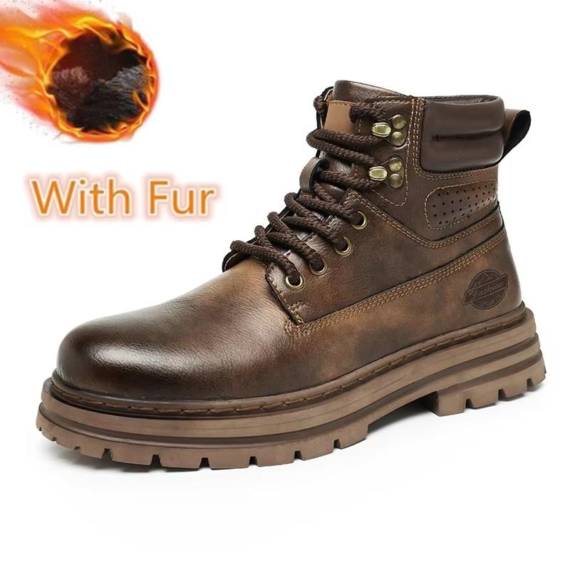 Fashion Genuine Leather Man Walking Boots Men's Shoes All-match Thick Bottom Warm Winter Basic Boots New Outdoor Mens Motocross Boots